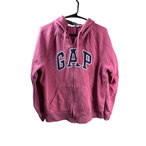GAP Womens Full Zip Hoodie Sweatshirt Pullover Pink Collegiate Logo Medium - Picture 1 of 3